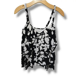 Aqua Green Women's black & white Tiered floral swim Tankini Top  - small